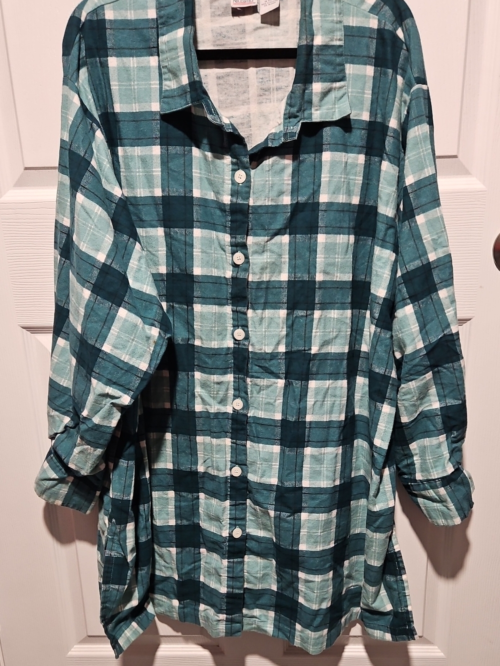 Only Necessities Teal and White Plaid Button-Down Shirt